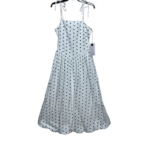 565. TULIPS CREATIONS polka dot Bubble hem  midi dress in White/black NWT - Picture 5 of 10